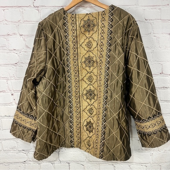 Woman’s formal jacket blazer size 1X plus size gold diamond wedding winter - Picture 8 of 14